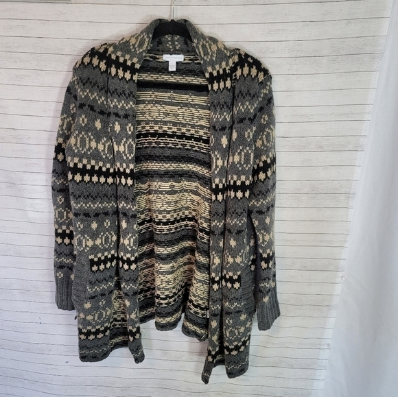 CHARTER CLUB CHUNKY WOOL BLEND  PRINTED CARDIGAN, SZ LARGE - Picture 1 of 11